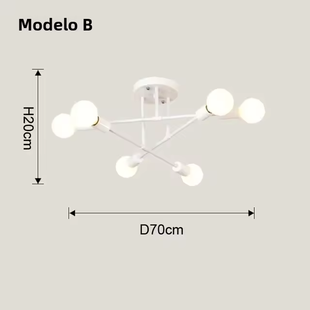 Lámpara De Techo Vintage Pendente Con Base E27 De 6 Cabezas En Negro/Blanco/Oro Para Sala De Estar Moderna Y Sencilla LED - 1