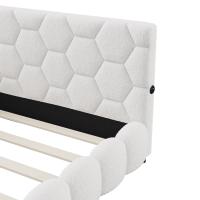 Cama infantil 140x200 cm tapizada en borreguito, rosa o blanca, con cabecero acolchado y laterales protectores - details 4
