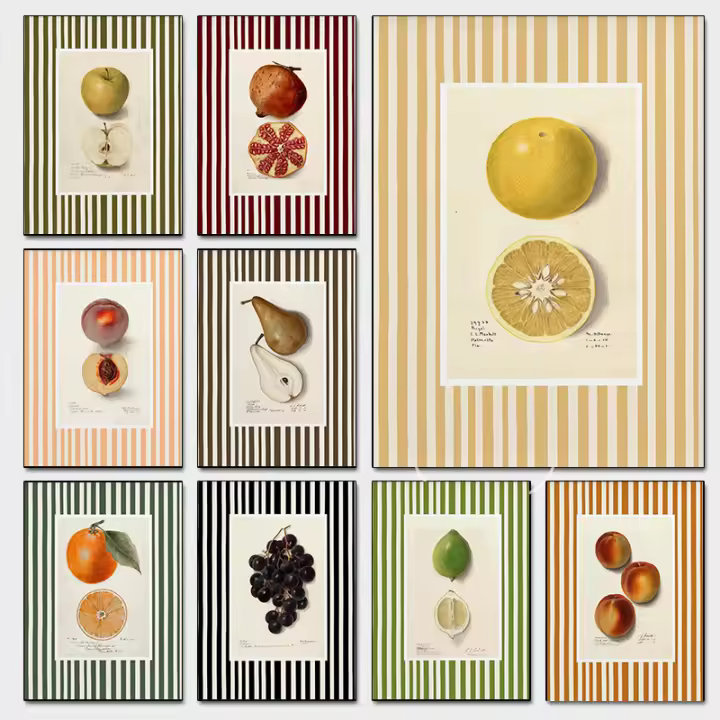 Pintura En Lienzo Moderna De Granja Para Cocina Con Frutas Naranja Uva Melocotón Arte De Pared Para Sala De Estar Decoración Clásica Sin Marco - 1