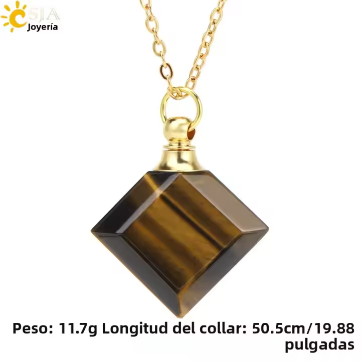 Collar De Perfume Con Pendentivo De Piedra Natural En Color Plata Cristal Rombo Unisex Cadenas De Acero Inoxidable H417 - 1