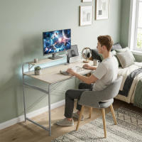 HOMCOM Escritorio, Mesa de Escritorio Moderno con Estante y Estructura de Metal, Fácil Montaje para Oficina en Casa, Dormitorio, Espacios Pequeños, 98x48x88,5 cm, Roble - details 3
