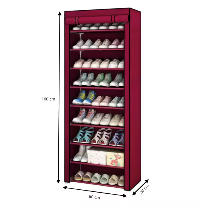 Zapatero, Organizador de Zapatos, Multinivel, Armario de zapatos, Textil de tela, Tubo de metal plegable, Zapatero Vertical, Compacto, Portátil para Entrada, Recibidor, Sala de Estar, Ligero, Resistente, Ahorra espacio - 1