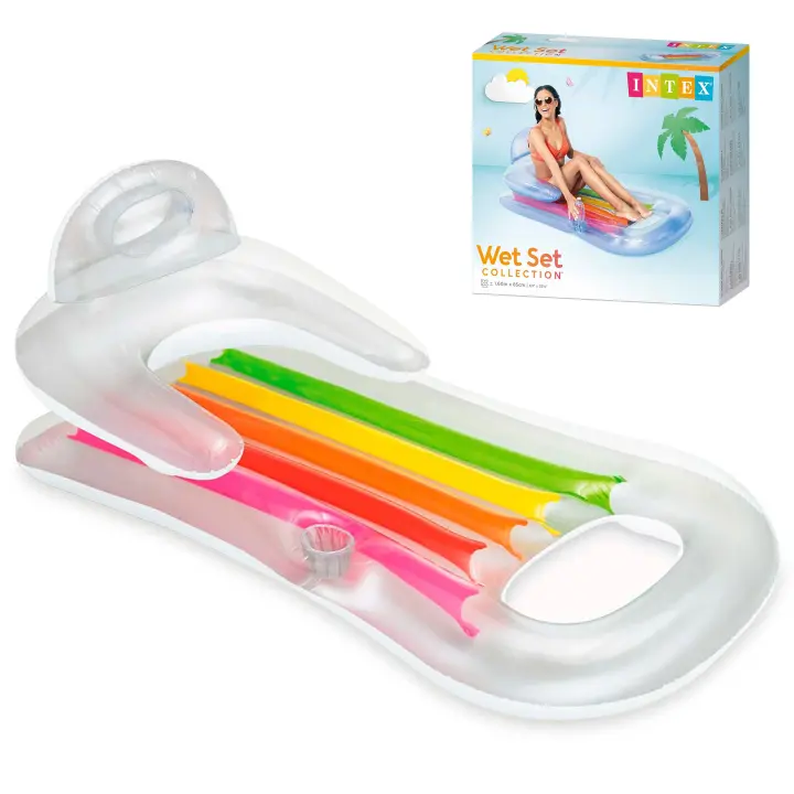 INTEX Colchoneta Hinchable Piscina con Respaldo y Portabebidas 160x85 cm | Flotador Playa Adulto | Colchoneta Inflable Relax | Unidad o Pack 2 - 1