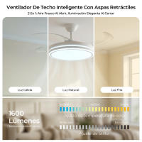 Ventilador de techo retráctil de lujo 80 W con luz y control remoto, aspas ocultas, flujo de aire ajustable, luz LED con atenuación continua, motor DC silencioso, ideal para 10-15 m² - details 5