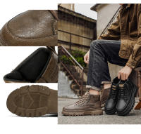 Botas De Cuero Impermeables Para Hombre Botines De Moda Casual Para Otoño Y Primavera Zapatos De Deporte De Media Calf High Para Senderismo Exterior - details 2