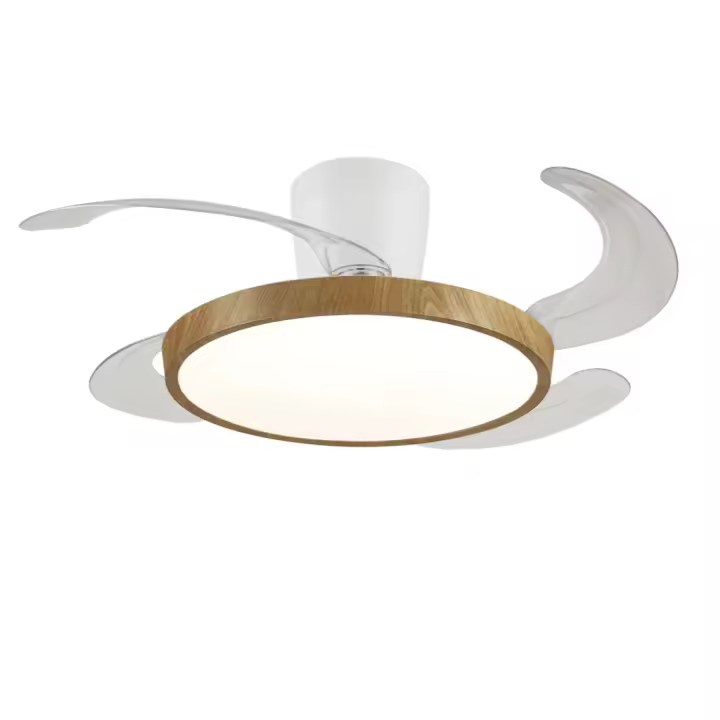 Ventilador de techo led con base PB LIGHTING con aspas retráctiles MELODY S LONG Ø92cm blanco y madera con mando y regulable - 1