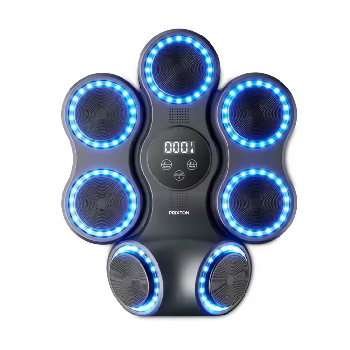 PRIXTON Máquina de Boxeo Musical Combat Pro BM150, Bluetooth y Luces LED, 11 Modos y 9 Velocidades, Guantes Incluidos, Entrenamiento Interactivo en Pared para Casa - 1