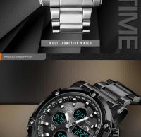 Reloj Digital Skmei 3 Tiempos Con Pantalla Retroiluminada Reloj De Pulsera De Cuarzo Para Hombre Correa De Acero Inoxidable Estilo Lujo Resistente Al Agua - details 3