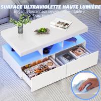 Mesa de centro LED blanco brillo con almacenaje, doble cajón y acabado moderno 104×53×46 cm - details 2
