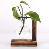 Terrario De Plantas Hidroponicas Vintage Jarrón Transparente Con Marco De Madera Vaso De Vidrio Para Decoración De Hogar Y Bonsái En Mesas - details 4