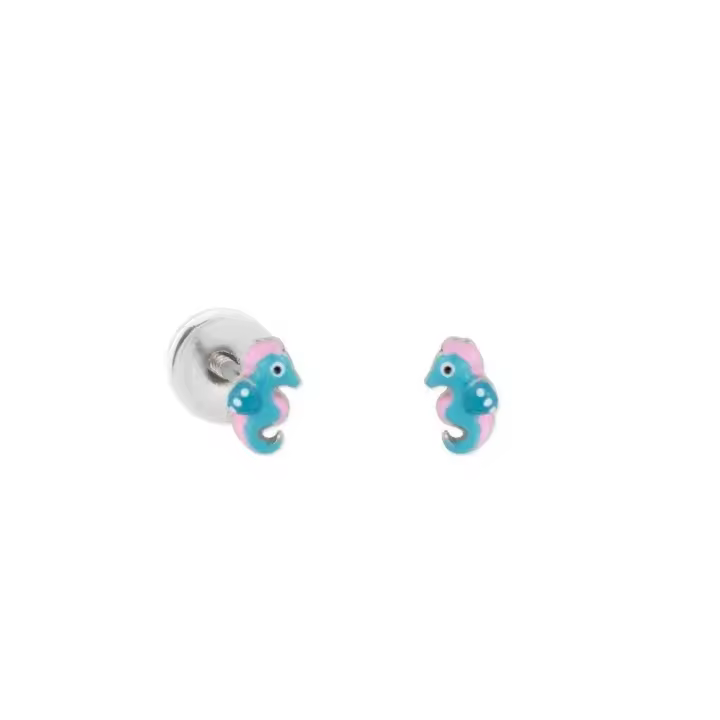 Pendientes Caballito de Mar Infantiles, Azul y Rosa, 6 mm, Ref: CHP153246A - 1