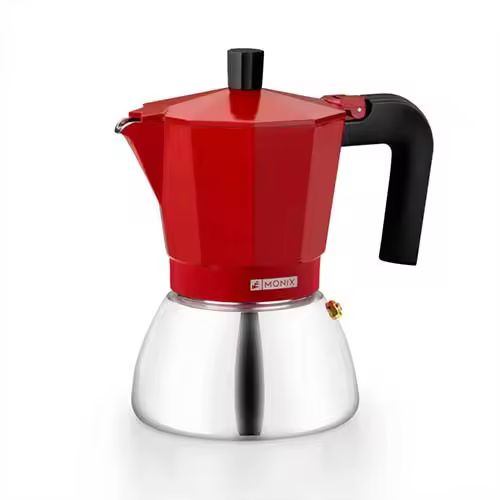 Cafetera 3 Tazas Monix M863103 Inducción Inox Rojo - 1