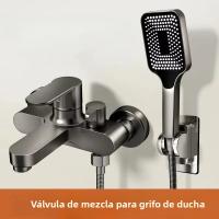 Grifo De Ducha De Baño Con Válvula De Mezcla Triple Cerámica Doble Manija Acero Inoxidable Moda Contemporánea Para Baño Y Ducha - details 10