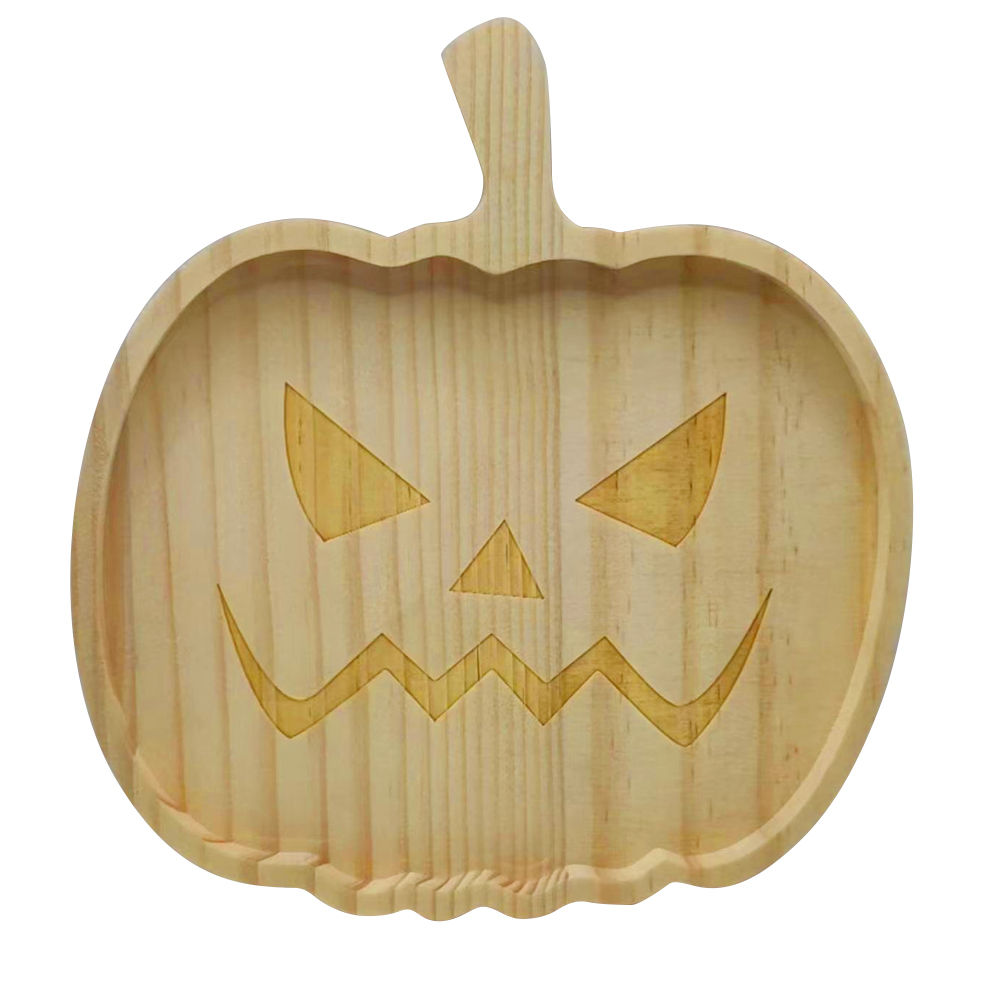 Plato decorativo de madera con forma de calabaza de Halloween, plato de madera para decoración del hogar, regalo para fiesta