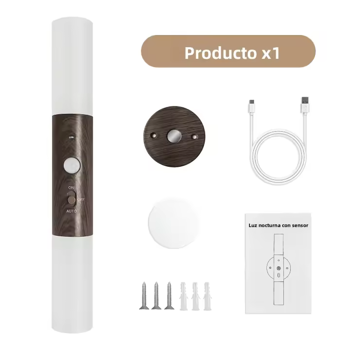 2PCS Luz Nocturna Sensor De Movimiento USB Recargable Madera 700mah LED Para Pared De Dormitorio Pasillo Escalera - 1