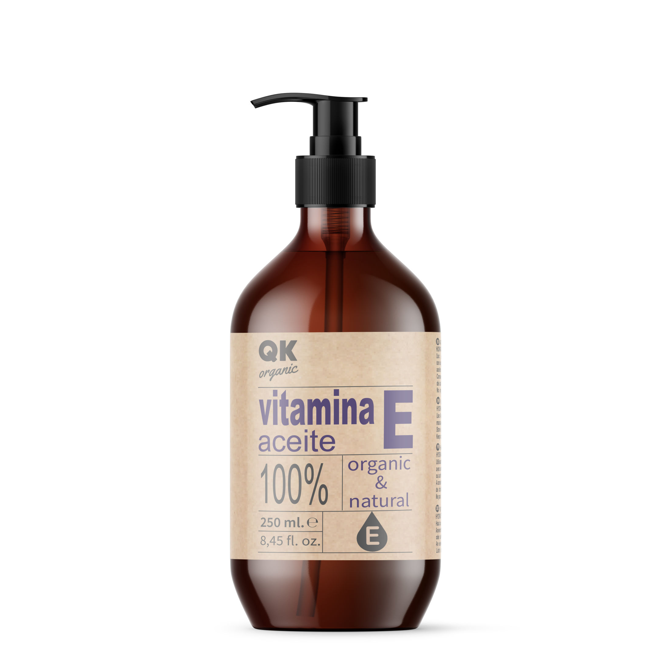 QKnatur - Aceite de Vitamina E liquida (Tocopherol) 250 ml - Antioxidante y Antiedad para Cara, Piel, Cabello y Uñas - Natural
