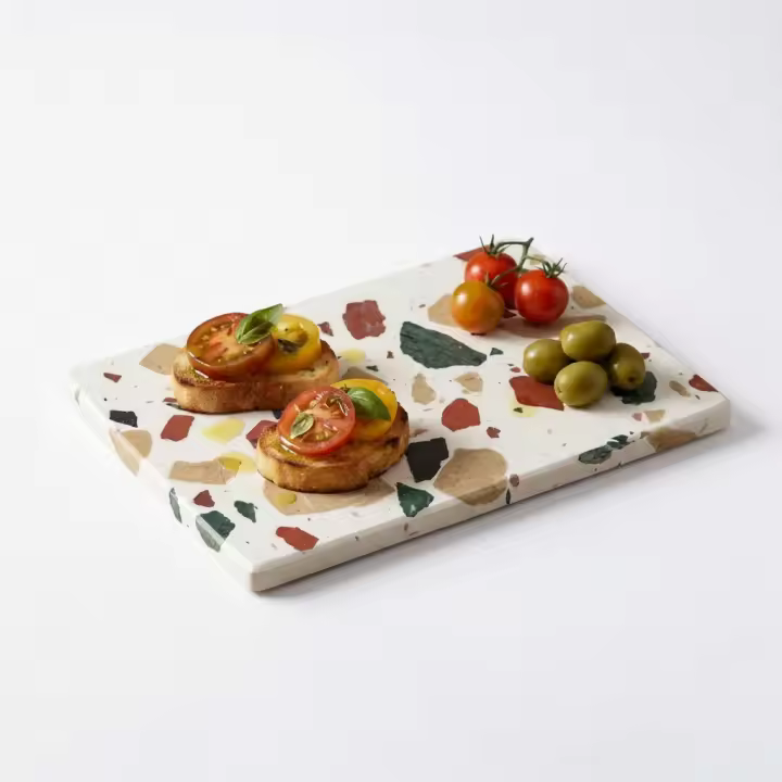 SANTA CLARA | Bandejas de Terrazo Decorado Toscana (30x20cm, 20x13cm, 25cm Redonda), Fuentes de Servir para Aperitivos, Tapas, Quesos y Postres, Set Pack 3, Bandejas Presentación para Hogar y Cocina - 1