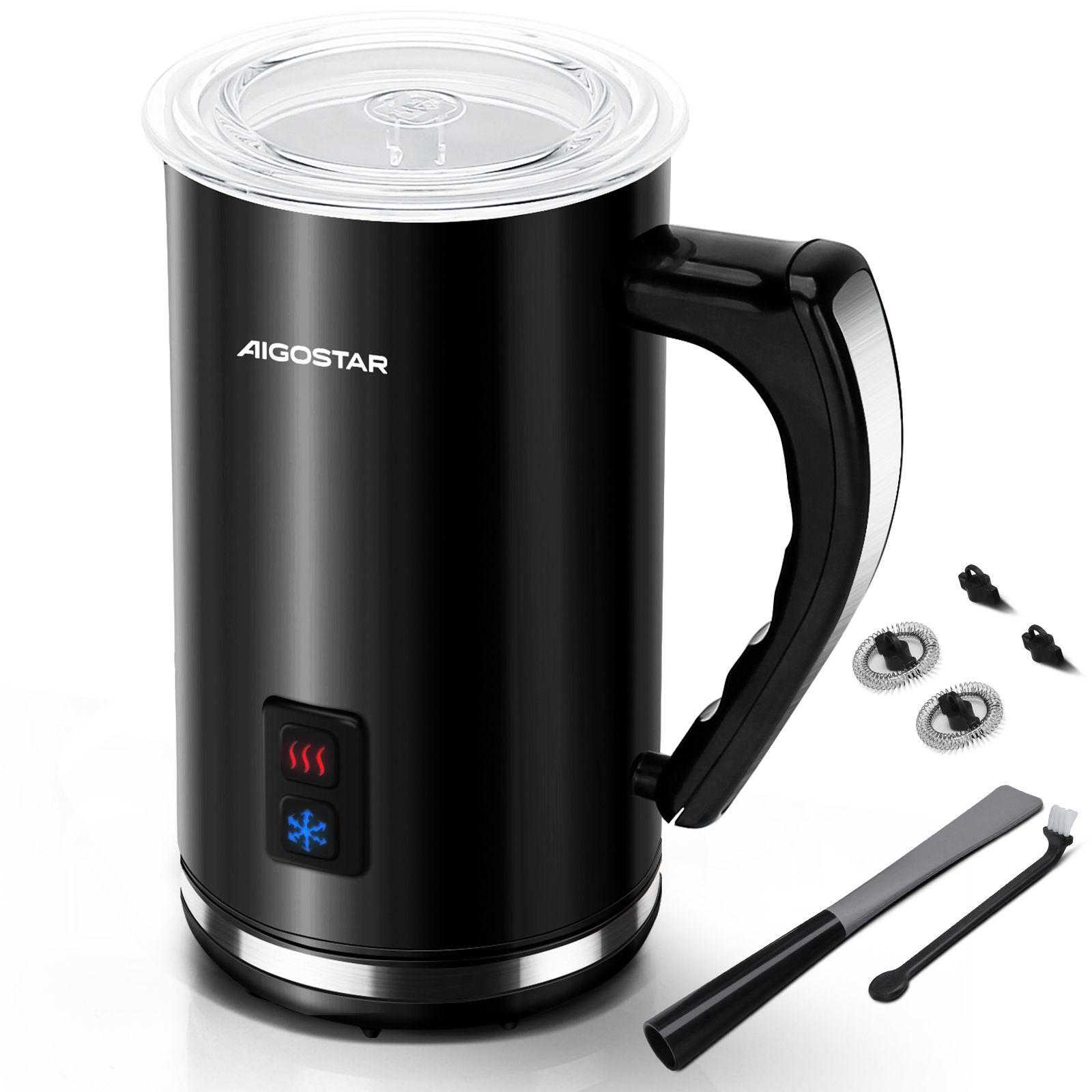 AIGOSTAR Espumador de Leche Eléctrico 500W, 3 Modos para Café, Capuchinos, Lattes, Negro