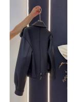 Chaqueta De Cuero Negro Retro Americana Suelta Para Mujer Estilo Locomotora Primavera Otoño Cierre De Botones Motociclista Sin Capucha - details 4