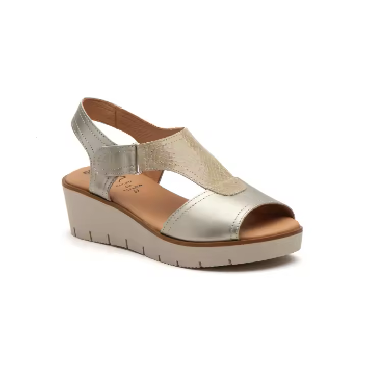 Sandalia cuña de piel para mujer plantilla gel Tallas 36 a 41 Hecho en España Modelo 3308 Alto Estilo - 1