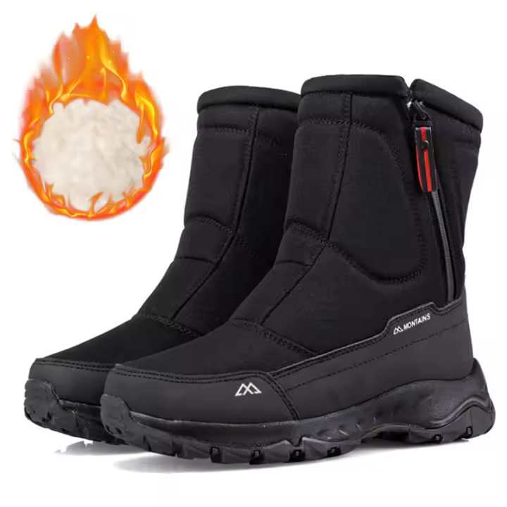 Botas De Invierno Para Hombre Talla Grande Con Plush Cálido Botas De Rodilla Alta Cómodas Para Exterior Zapatos De Invierno Con Cierre De Cremallera - 1
