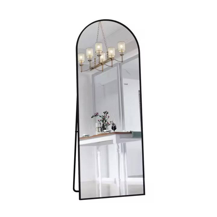 Espejo de Pie Curvo 1620x530 mm, Vidrio Templado con Marco de Aluminio, Espejo de Cuerpo Entero para Dormitorio y Sala, Estilo Moderno, Disponible en Negro . - 1