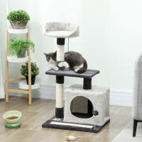 PawHut Árbol Rascador para Gatos, Árbol para Gatos 85 cm, Torre Escalador con Plataformas, Cueva, Postes Rascadores, Tapete de Sisal, Bolas, Gris Claro y Negro - details 0