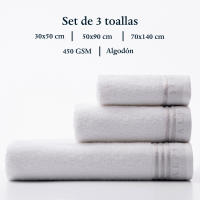 Set toallas de baño (tocador 30x50cm + manos 50x90cm + baño 70x140cm) 450GSM en algodón varios colores Scalpers Home - details 1