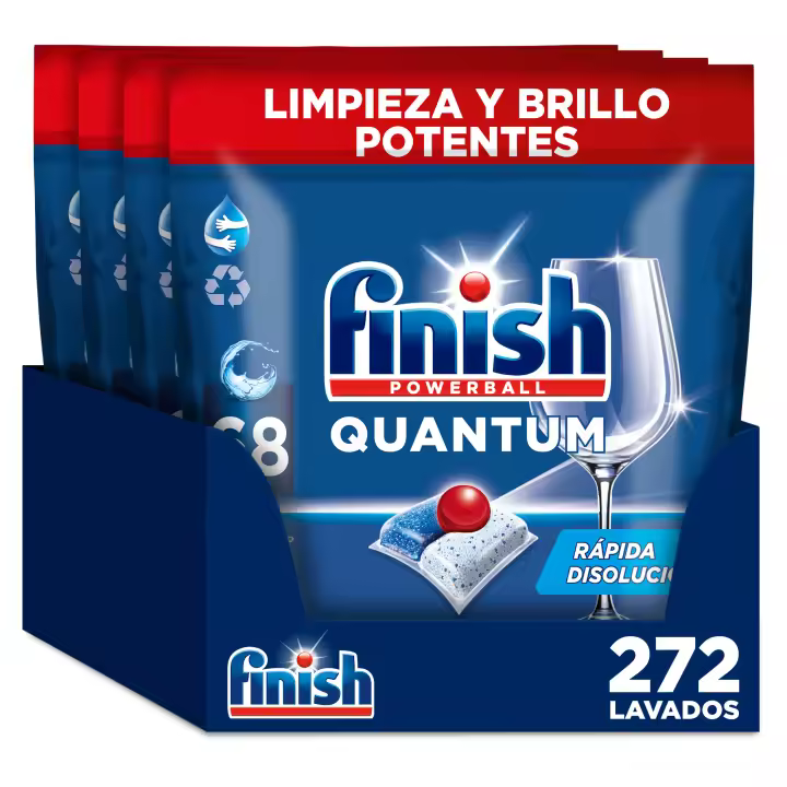 Finish Powerball Quantum, 136 | 204 | 272 Pastillas para Lavavajillas, Limpieza y Brillo Potentes, Aroma Regular Formato 2x68 | 3x68 - 1