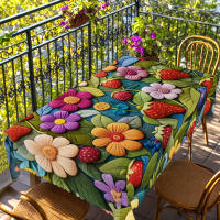 Mantel Redondo Y Rectangular De Primavera Y Verano Con Diseño De Patter Floral 3D Y Borde Embossado Para Uso Doméstico Cocinas Interiores Y Exteriores Picnics Decoración De Hogar - details 2