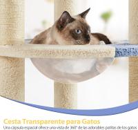 Árbol Rascador para Gatos Torre con Soporte en Forma de Pez Sisal Tazón de Gato Transparente 48.5x48.5x90 cm Azul y Beige - details 4