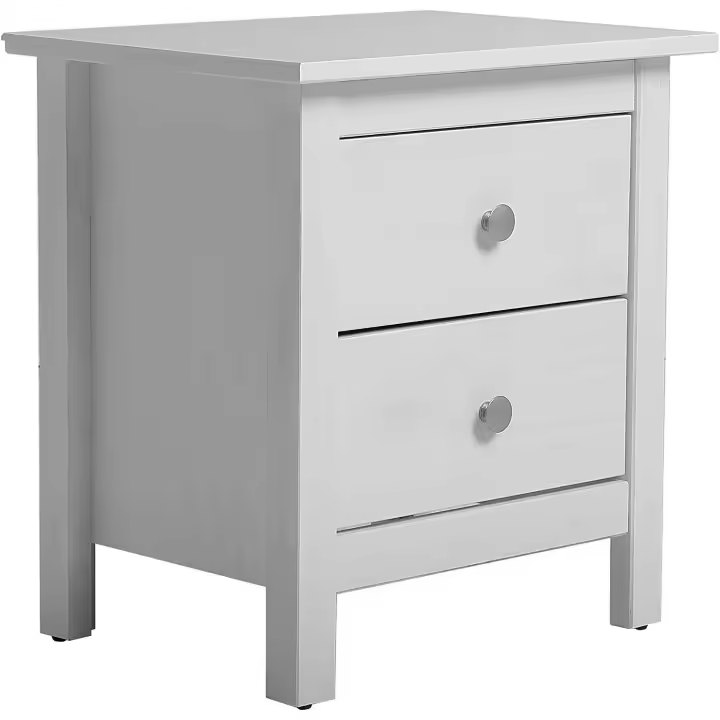 VS Venta-Stock Mesita de Noche Berna 2C Blanco de Madera de Pino Macizo con 2 Cajones y Fácil Montaje - 1