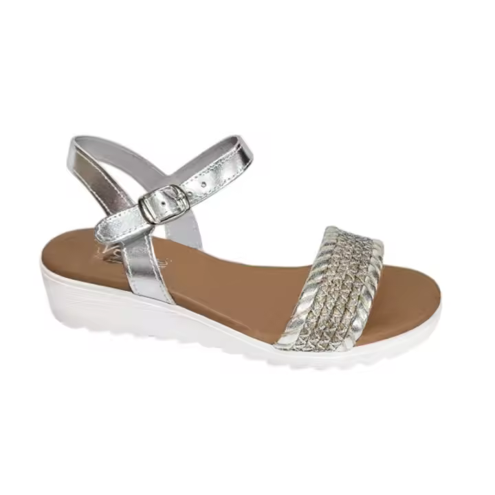 Sandalia Mujer Confort Piel Plata Referencia: V25300 Plata MARCA D'VERANAS Sandalia confort en piel Plata, empeine pala tiras metalizadas combinada con yute. D'veranas las super cómodas para los pies. - 1