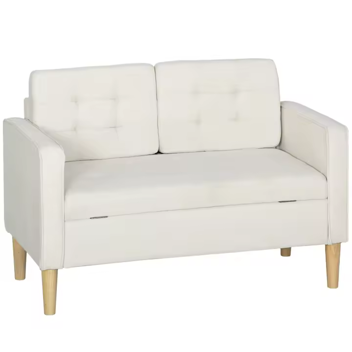 HOMCOM Sofá 2 Plazas, Sofá con Espacio de Almacenamiento, Patas de Madera, Sofá Tapizado Acolchado, Sofá Doble con Aspecto de Terciopelo para Salón, Dormitorio, 117x 62 x 78 cm, Gris Claro - 1