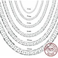 Collar De Plata Esterlina 925 Para Hombres Y Mujeres Con Cierre De Pato Cadena De Rostro Tamaños 2/4/6/8/10/12MM Longitudes 40-75cm Joyería De Compromiso - details 1