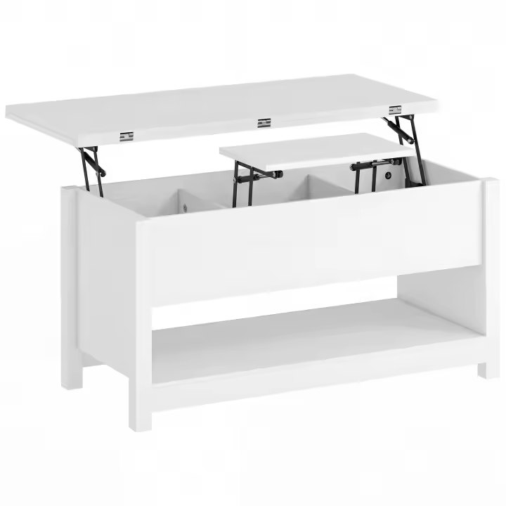 HOMCOM Mesa de Centro Elevable y Extensible, Mesa de Salón con Compartimentos Ocultos, Estante Abierto, para Comedor, Oficina, 100x90x64 cm, Blanco - 1