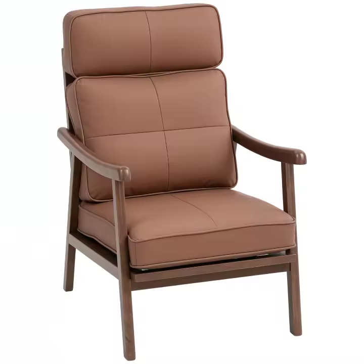 HOMCOM Butaca de Salón Sillón de Salón Tapizado en PU con Marco de Madera Cojines Acolchados Gruesos Respaldo Alto Carga 150 kg Sillón Lectura para Sala de Estar Dormitorio - 1