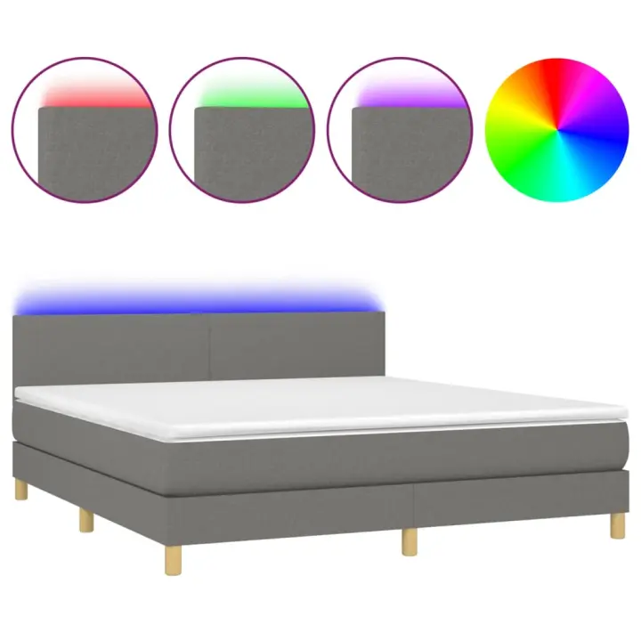 vidaXL Cama box spring con colchón y LED tela gris oscuro 180x200 cm - 1