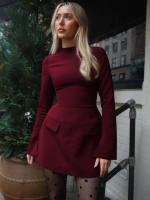 Vestido Mini Bodycon Elegante Dulzura Con Cremallera Y Mangas Largas Para Mujer Con Bolsillos Para Oficina Y Calle Otoño Invierno - details 43