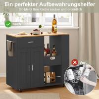 Carrito de isla de cocina Superaly negro con ruedas con estante y cajones, encimera de cocina, isla de cocina independiente, mesa rodante, para sala de estar, muebles de comedor - details 1
