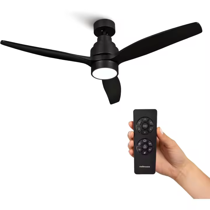 Mellerware - Ventilador de Techo Brizy Bright con Luz y Mando a Distancia. Modelo 2026 Color Negro. 40W. 6 Velocidades. Ultra silencioso. 3 Aspas 132 de Diámetro. Función Verano-Invierno. Temporizador. LED - 1
