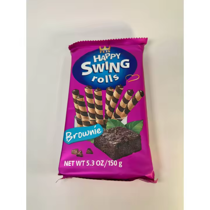 BARQUILLOS RELLENOS HAPPY SWING ROLLS SABOR A BROWNIE CAJA 16 PAQUETES x 150 g. - 1