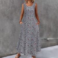 Vestido Largo Sin Mangas Floral Para Mujer Verano Casual Con Bolsillos A-Line Vestido De Playa De Maxi Estilo O-Neck Polyester - details 4