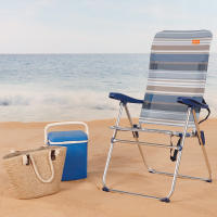 Silla playa plegable alta 5 posiciones a rayas azules y grises Aktive - details 1