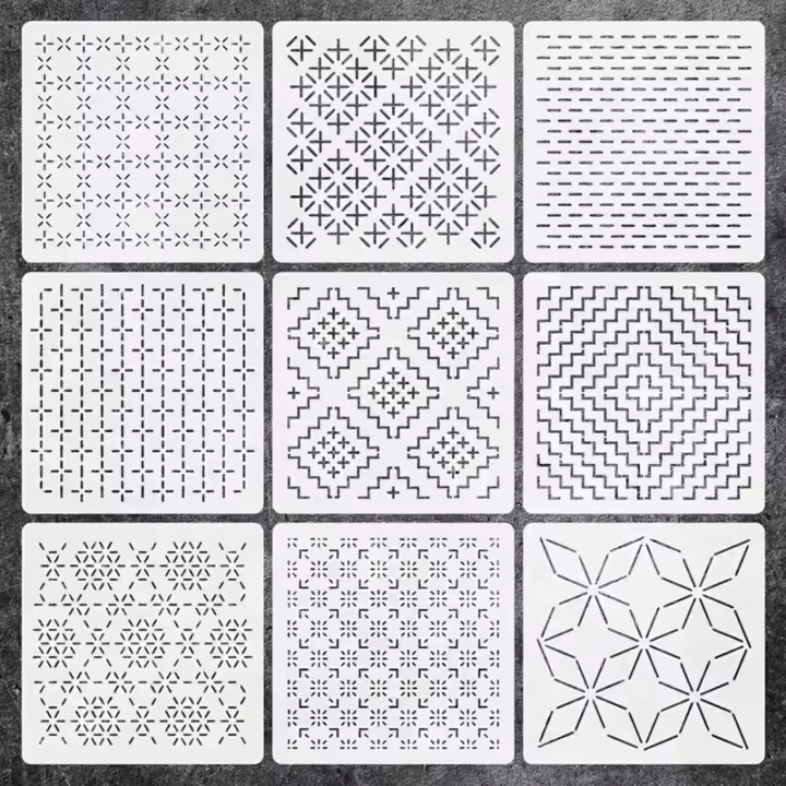 Plantillas De Bordado Geométrico Reutilizable Para Sashiko Y Costura De Mascotas 8/9/24/32 Pcs Patrones De Bordado DIY - 1