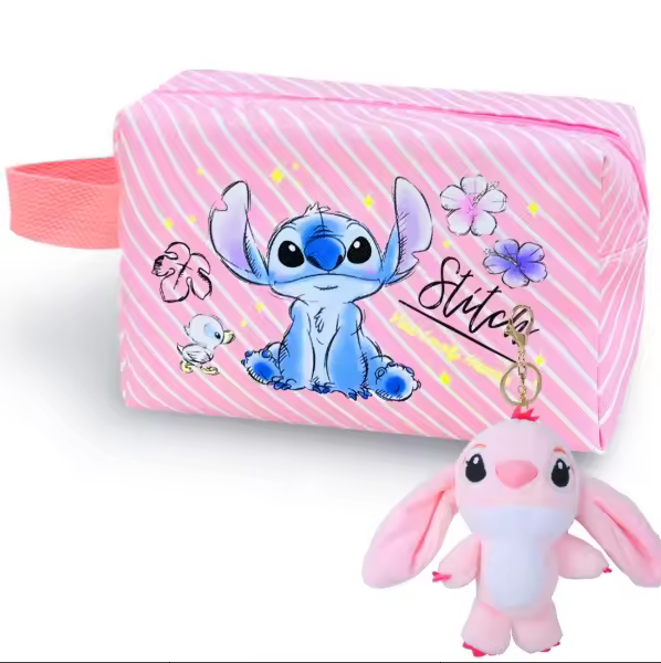 Neceser de Maquillaje y Aseo de Stitch para Todas las edades – Estuche de Viaje Impermeable con Gran Capacidad, Diseño Adorable en Azul o Rosa, con Llavero o Peluche Incluido – Ideal para Cosméticos, Escuela, Regalos y Vacaciones - 1