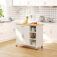 HOMCOM Isla de Cocina con Ruedas Mueble Auxiliar de Cocina con 1 Cajón 2 Puertas 3 Estantes Abiertos y Barra Lateral para Comedor 107,5x48x89 cm Blanco - details 1