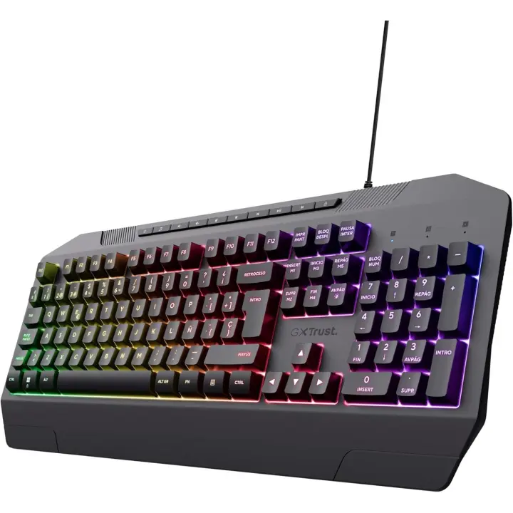 Trust Gaming GXT 836 Evocx Teclado Gaming QWERTY Español, 78% Plástico Reciclado, Teclas de Membrana, Iluminación RGB, Anti-Ghosting, Teclado Gamer con Cable USB, PC/Ordenador - Negro - 1