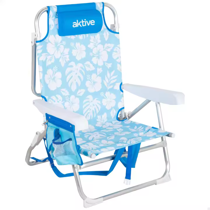 Aktive - Silla de playa multiposición con mochila, 50x54x80 cm, estructura resistente, 5 posiciones, convertible en tumbona, muebles playa, silla plegable azul - 1