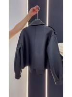 Chaqueta De Cuero Negro Retro Americana Suelta Para Mujer Estilo Locomotora Primavera Otoño Cierre De Botones Motociclista Sin Capucha - details 1